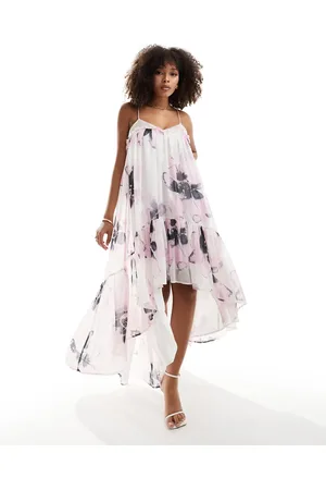 ASOS Chiffon trapeze maxi dress with raw edge in floral print