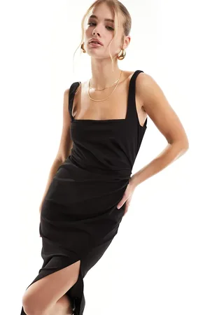 New Look Square neck ruched front midi dress in