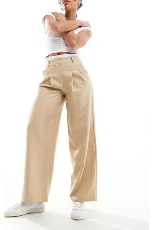 Miss Selfridge Boxer waistband wide leg trouser in camel