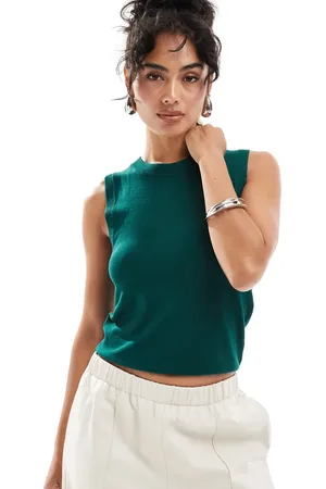 MANGO Sleeveless round neck top in dark