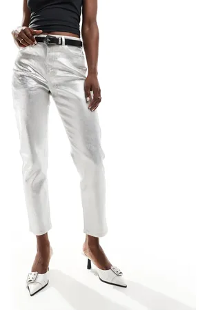 New Look Metallic straight leg jean in silver