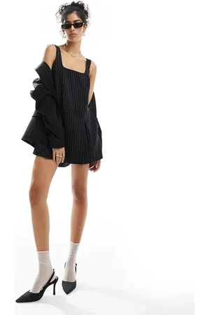 ASOS Square neck pinafore playsuit in black pinstripe