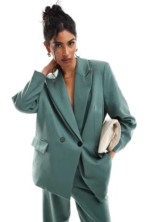 VERO MODA Tailored herringbone co-ord blazer in dark forest
