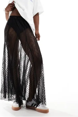 Miss Selfridge Sheer dobby lace mix panel maxi skirt in