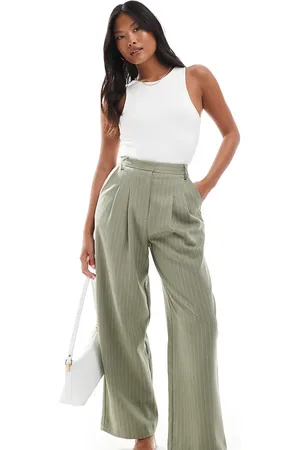 Miss Selfridge Wide leg tailored trouser in khaki pinstripe