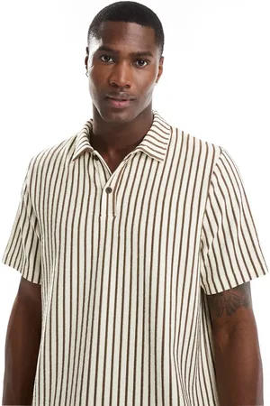 South Beach Towelling stripe beach shirt co-ord in beige