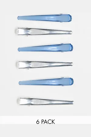 Monki 6 pack hair clips in blue and silver metallic