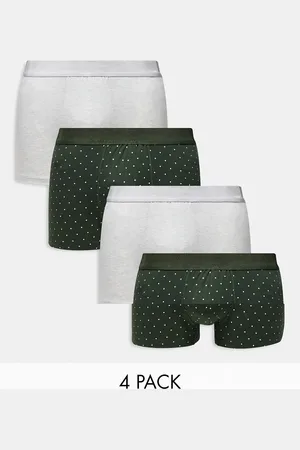 River Island 4 pack trunks in grey and khaki print