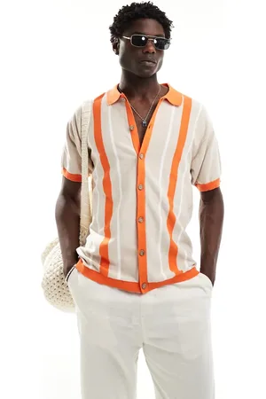 Parlez Stripe knit button through polo shirt in