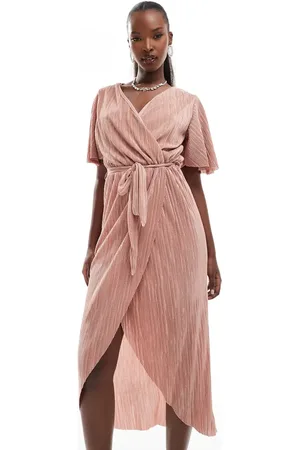 Ax Paris Short sleeve wrap plisse midi dress in