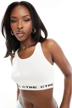 The Couture Club Logo knitted vest crop top in cream