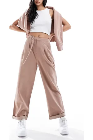 ASOS Tapered trousers with buckle detail in clay