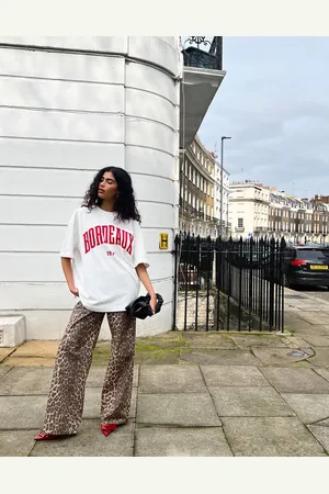 ASOS Cotton poplin wide leg trousers in leopard print