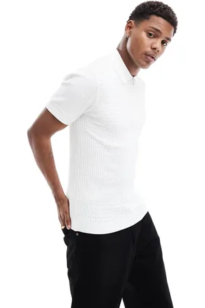 River Island Muscle fit pointelle polo shirt in