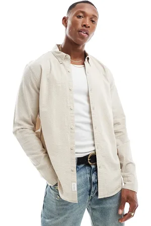 Hollister Long sleeve dobby shirt in stone
