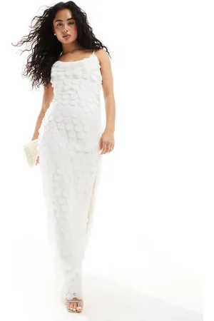TFNC Bridal chiffon 3D maxi slip dress in ivory