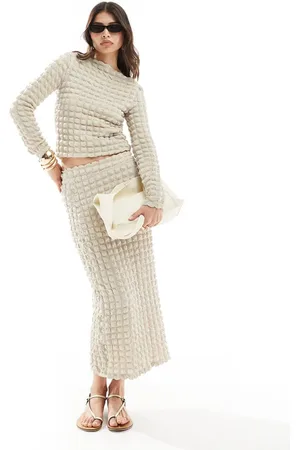 VERO MODA Textured midi skirt co-ord in beige