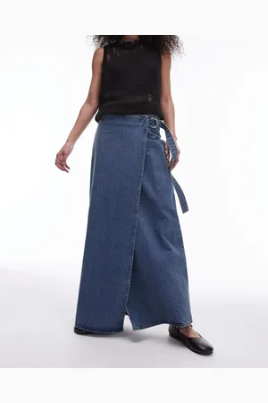 Topshop Denim maxi D ring skirt in mid
