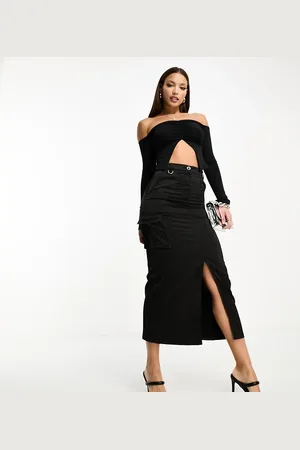 NaaNaa Satin midi skirt with cargo pockets in