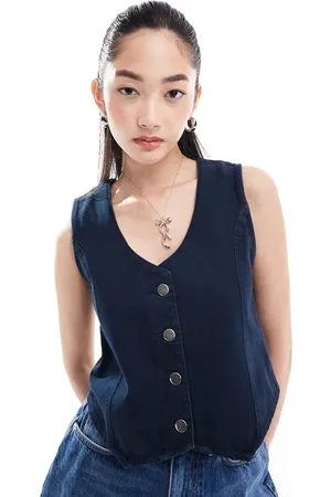 Denim Project Denim waistcoat top in midwash