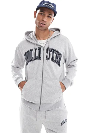 Hollister Varsity logo relaxed fit full zip hoodie in marl CO-ORD