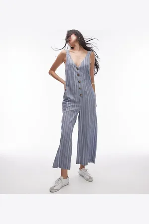Topshop Textured button down jumpsuit in stripe