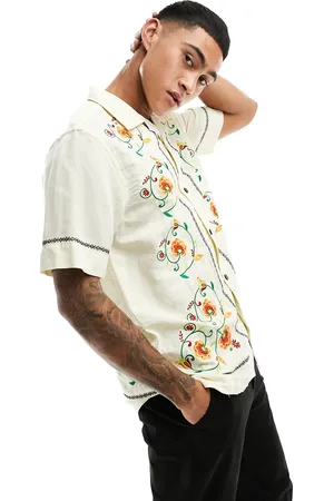 Pretty Green Avalon embroidery short sleeve shirt in off