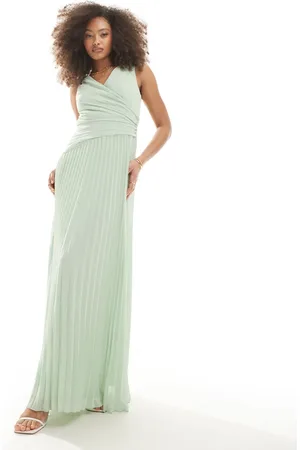 TFNC Bridesmaid chiffon wrap front pleated maxi dress in fresh mint