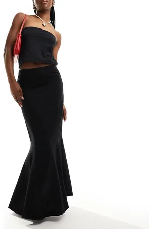 Monki Longline linen maxi tube mermaid skirt in