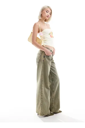 Motel Roomy wide leg low rise jeans in sandy blue acid wash