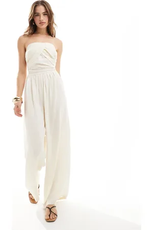 ASOS Ruched bandeau jumpsuit in cream