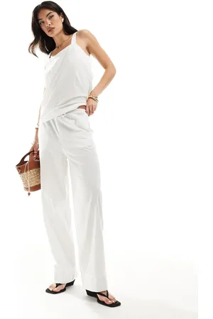 VERO MODA Mix and match tie waist wide leg trouser in