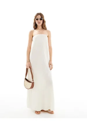 Pretty Lavish Bandeau linen blend midaxi dress in beige