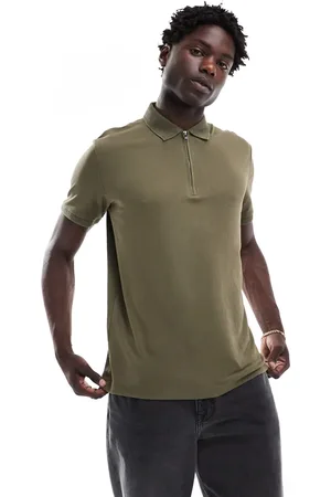 SELECTED Half zip polo shirt in olive