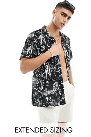 ASOS Relaxed revere linen look shirt with floral print in