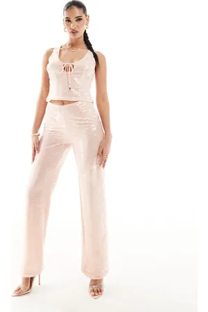 Kaiia Sequin wide leg trousers co-ord in pale