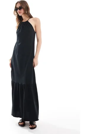 MANGO Halterneck tiered midi dress in