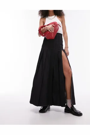 Topshop Raw pleat midi skirt in indigo