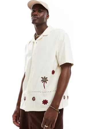 Bershka Broidered palm shirt in ecru