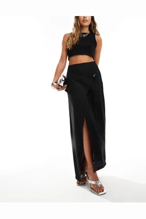 Kaiia Linen look buckle detail maxi skirt co-ord in