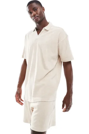 New Look Towelling revere shirt co-ord in stone