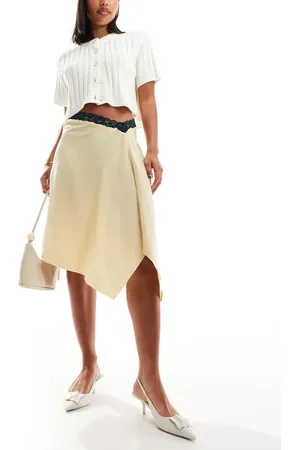 Motel Houda lace edge split detail midi skirt in