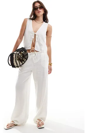 JDY Linen mix straight leg trouser co-ord in
