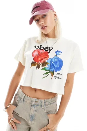 Obey Boxy rose graphic t-shirt in off