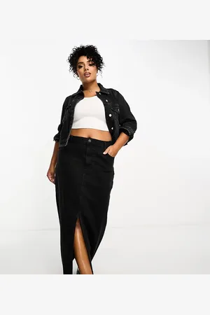 ASOS ASOS DESIGN Curve denim maxi skirt with split hem in washed