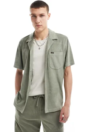 Lee Short sve revere collar terry shirt relaxed fit in washed olive co-ord
