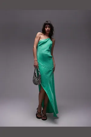 Topshop Premium one shoulder cut away hem midi dress in