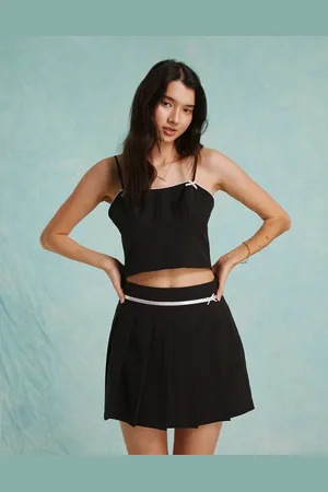 Miss Selfridge Pleated mini skirt with bow detail co ord in