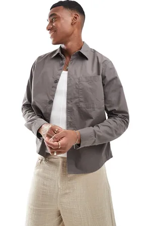 Only & Sons Long sleeve shirt with frayed detail in charcoal