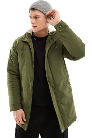 Only & Sons Parka with borg lined hood in khaki